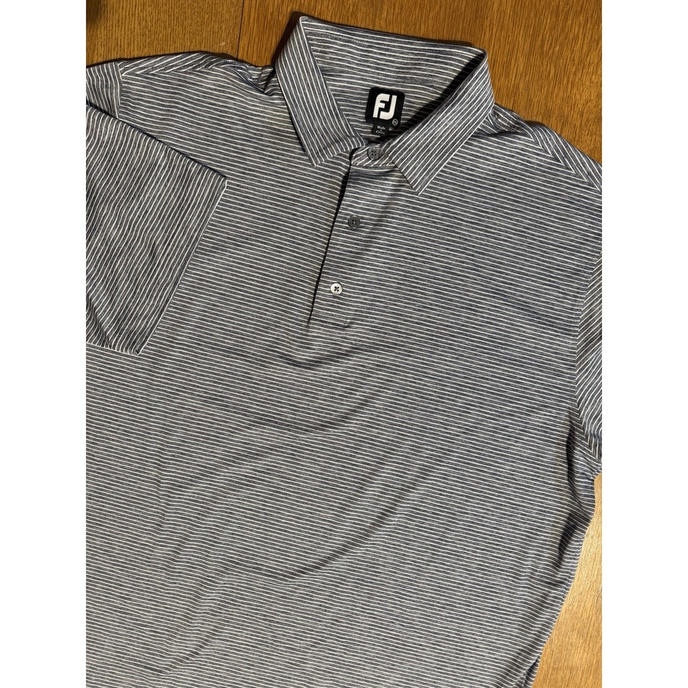 FootJoy‎ Golf Polo Shirt Mens 2XL Gray White Striped Stretch Performance FJ EUC